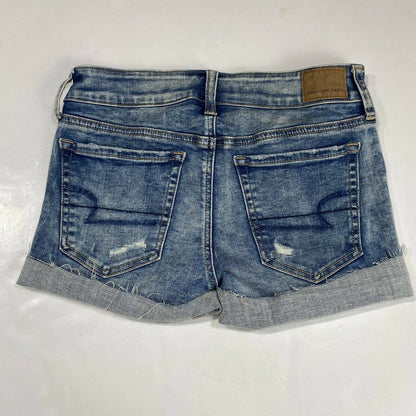 American Eagle Shorts Sz 2 Womens Next Level Stretch Denim Jean Raw Hem Holes
