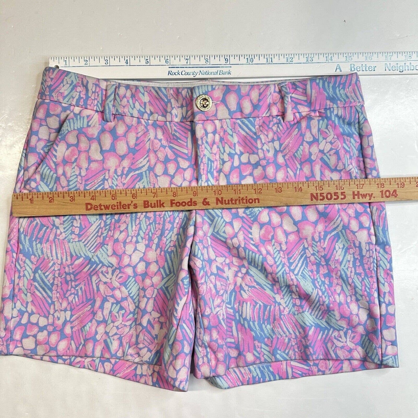 Lilly Pulitzer Jayne Knit Shorts Womens 8 Pink Sorbet Pattern Golf Barbie EUC