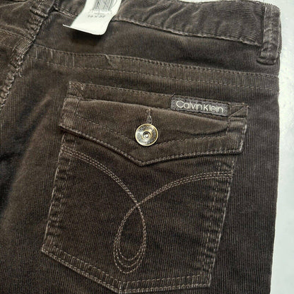 Calvin Klein Corduroy Jeans Womens 16 Dark Brown Straight/Wide Leg Preppy NEW