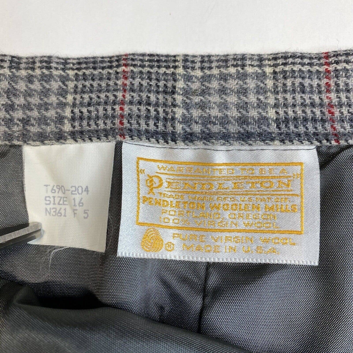 Vintage Pendleton Wool Midi Skirt 16 Gray Glen Plaid Houndstooth See Measurement