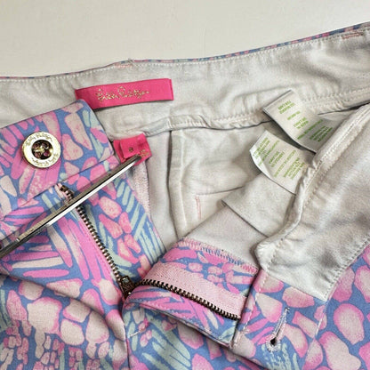 Lilly Pulitzer Jayne Knit Shorts Womens 8 Pink Sorbet Pattern Golf Barbie EUC