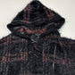 Rock & Republic Furry Hooded Sweater Sz Large Black Plaid Soft Fuzzy Hoodie NEW