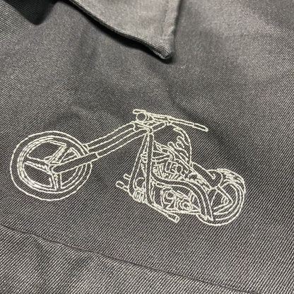 Johnny Suede Button Up Shirt Mens L Black Embroidered Motorcycle Biker USA EUC