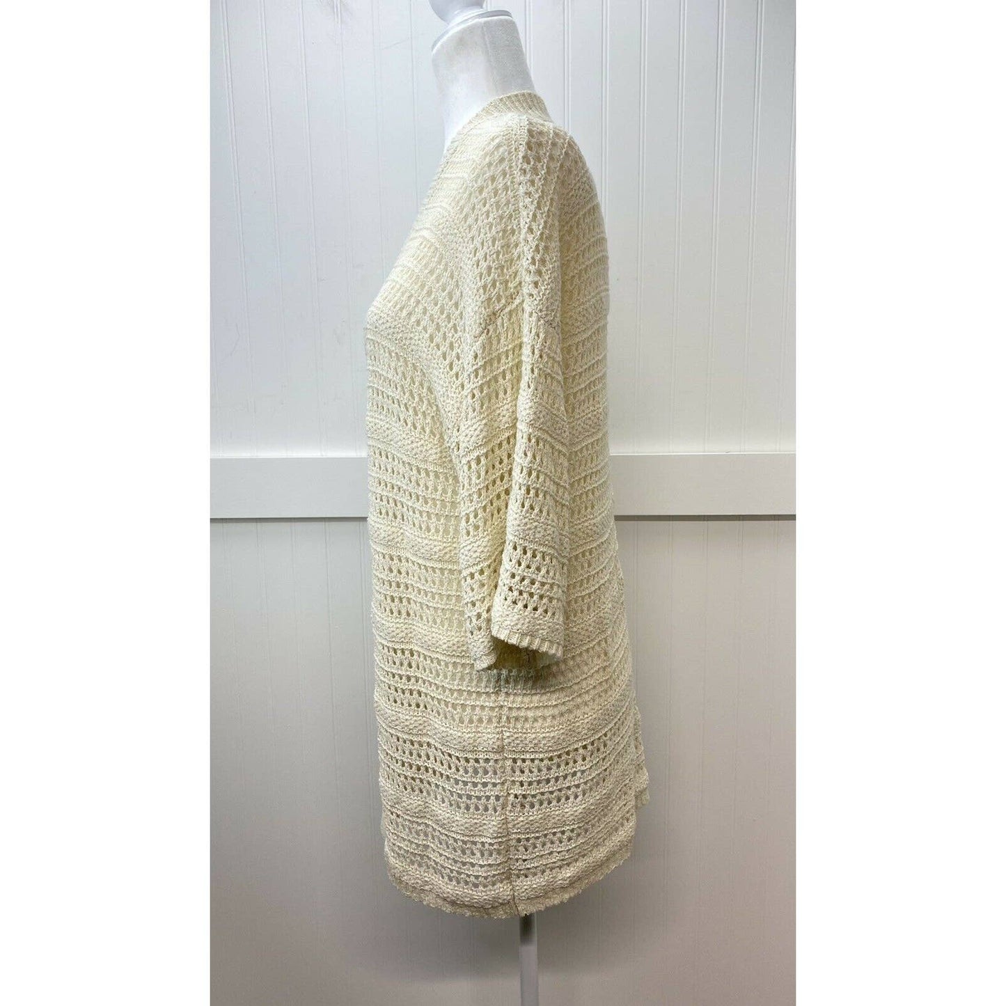 Anthropologie Open Knit Cardigan One Size Beige Open Front Short Sleeve Sweater
