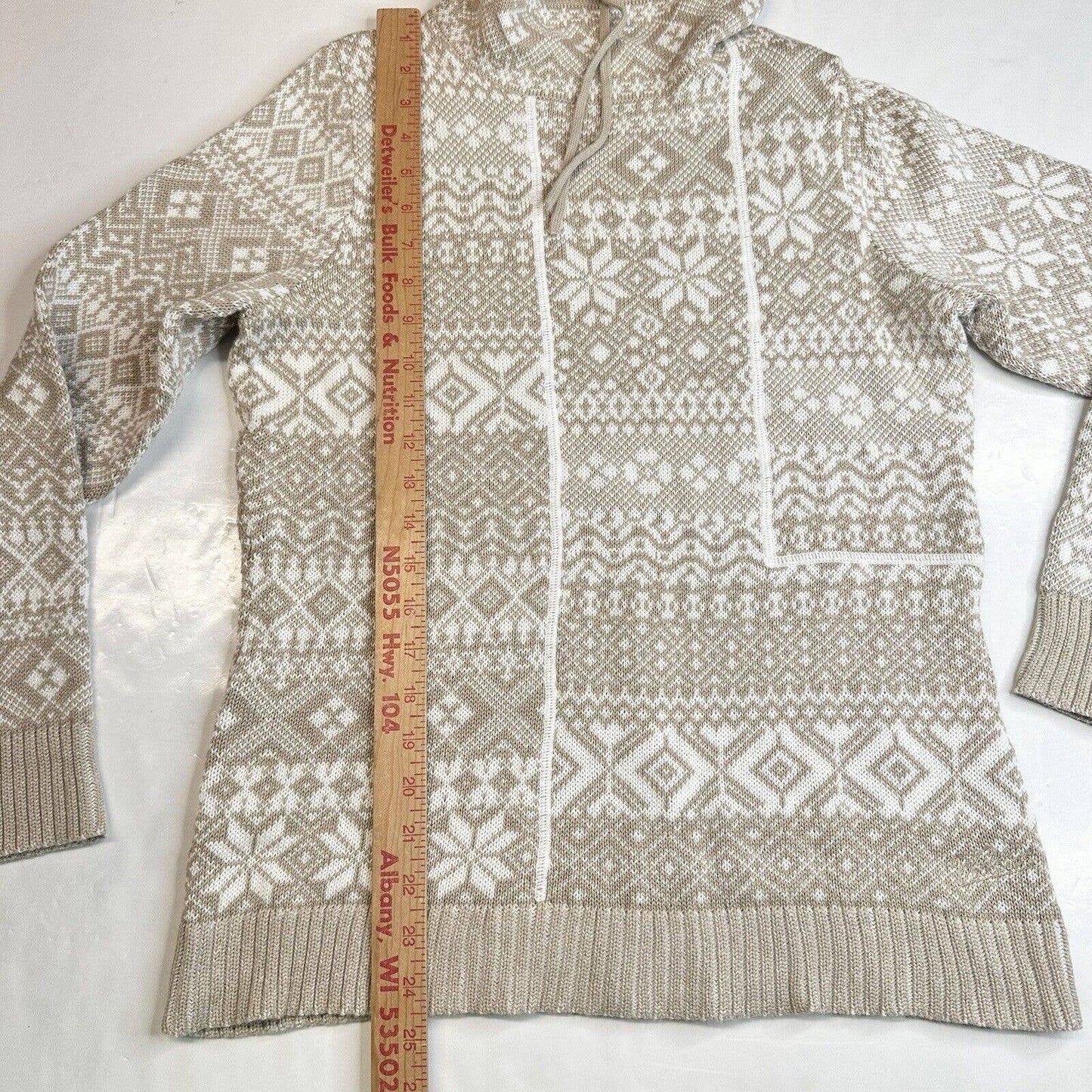 Woolrich Nordic Fair Isle Sweater Sz Medium Beige/White Cowl Cinch Neck Top EUC