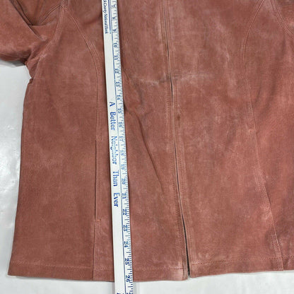 Chicos Suede 100% Leather Jacket Sz 2 (Large) Womens Coral Pink Peach Lined Coat