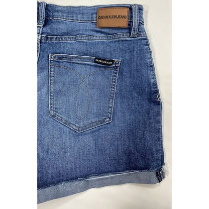 Calvin Klein Sz 6 Womens Hi-Rise Denim Blue Jean Shorts Raw Hem Stretch 12.5”L