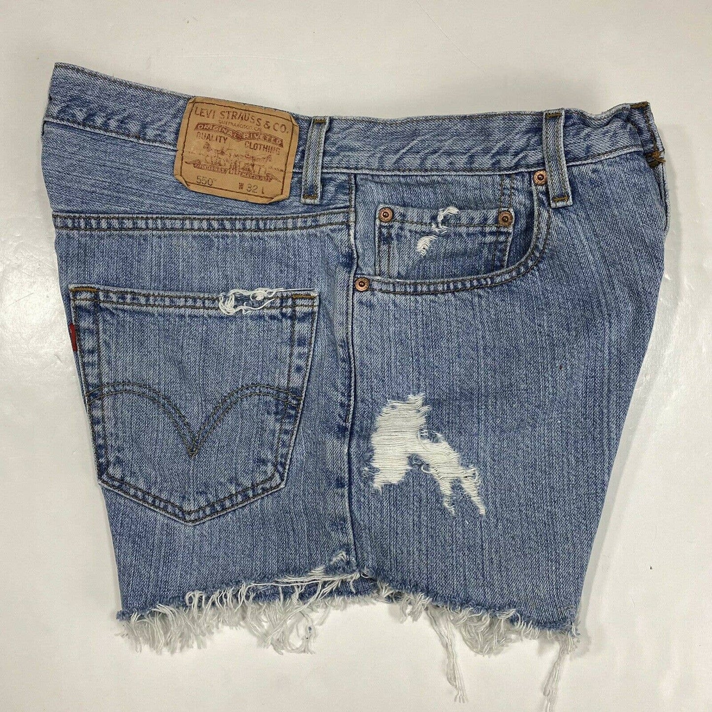 Levis 550 Cut Off Mom Shorts Sz 32 (30"Waist) Hi-Rise Denim Jean Distress Holes