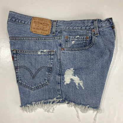 Levis 550 Cut Off Mom Shorts Sz 32 (30"Waist) Hi-Rise Denim Jean Distress Holes
