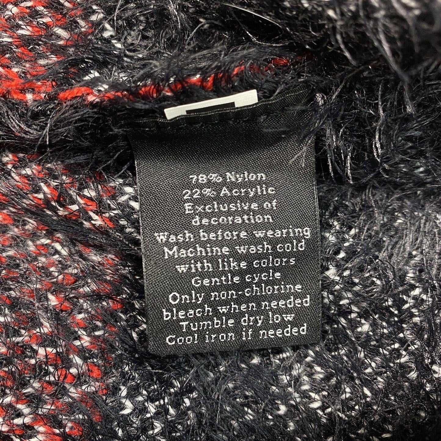 Rock & Republic Furry Hooded Sweater Sz Large Black Plaid Soft Fuzzy Hoodie NEW