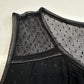 Miss Me Button Up Tank Top Sz Medium Black Sleeveless Faux Leather Trim Sheer