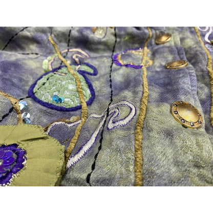 Indigo Moon Jacket Sz Small ART TO WEAR Sequins Flowers Embroidered Green/Purple