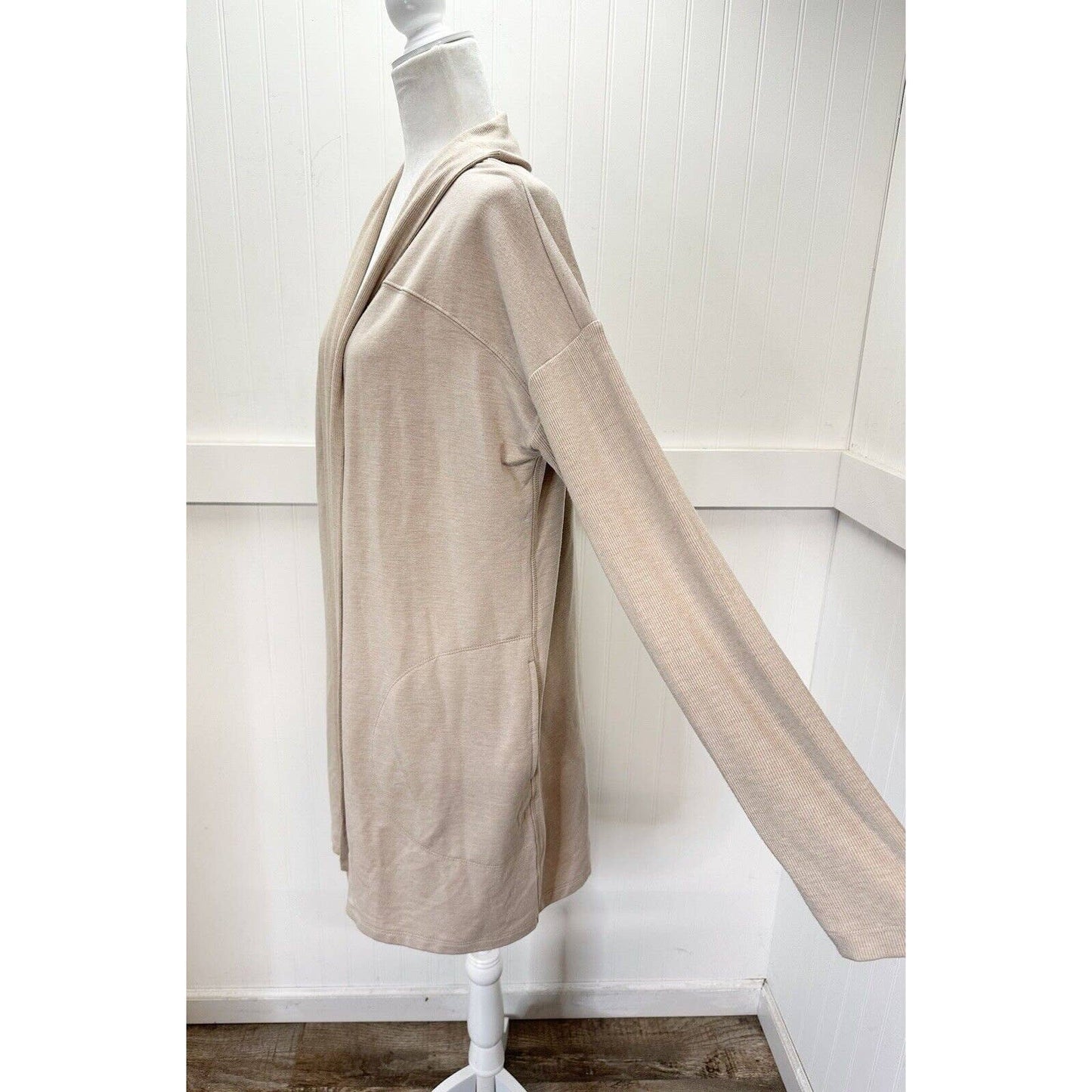 J.Jill Fit Open Front Cardigan Sz Medium Neutral Beige Long Sweater Modal Blend