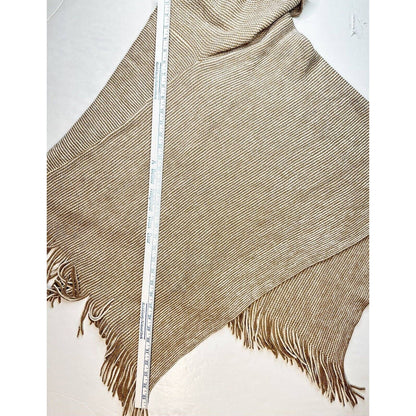 Chicos Cowl Neck Poncho OS Beige/Tan Metallic Striped Knit Sweater Fringe NEW