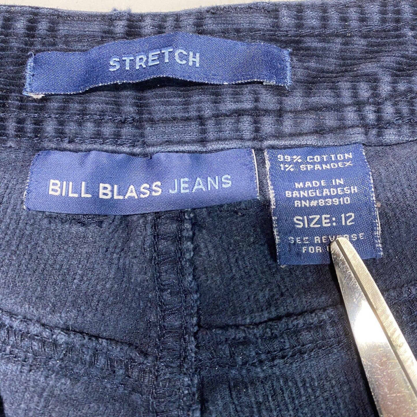 Bill Blass Tapered Corduroy Jeans Sz 12 Womens High Rise Navy Blue Casual Pants