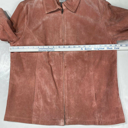Chicos Suede 100% Leather Jacket Sz 2 (Large) Womens Coral Pink Peach Lined Coat