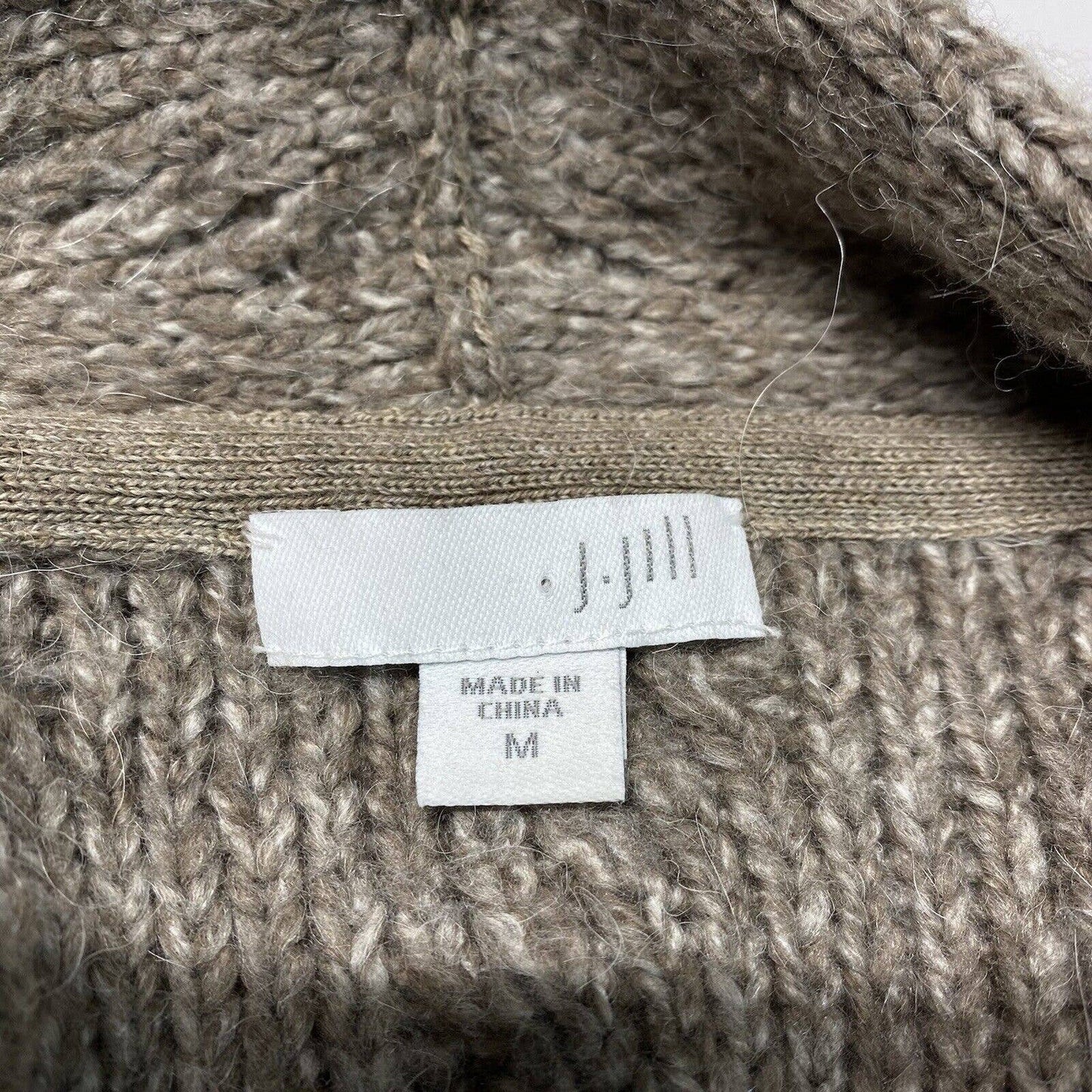 J. Jill Knit Cardigan Sz Medium Taupe/Brown Neutral Open Front Long Sweater EUC