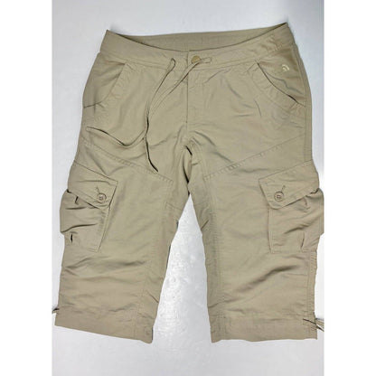 North Face Cargo Capri Sz 8 Beige Nylon Hiking Trail Cropped Pants Cinch Hem EUC