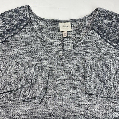 Knox Rose V-Neck Waffle Knit Top XXL Gray Long Sleeve Soft Stretchy Shirt EUC