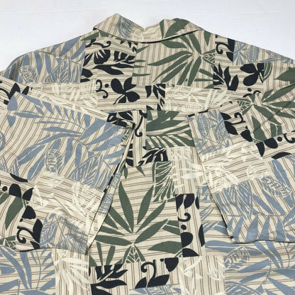 Island Blue Hawaiian Silk Blend Button Up Shirt Sz Large Beige Short Sleeve