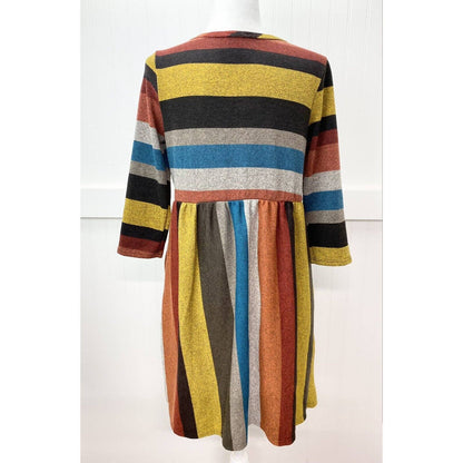 Egs California Fit & Flare Dress Sz Medium Colorful Stripes Colorblock Stretchy
