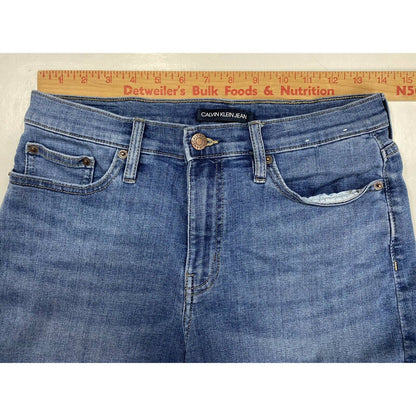 Calvin Klein Sz 6 Womens Hi-Rise Denim Blue Jean Shorts Raw Hem Stretch 12.5”L