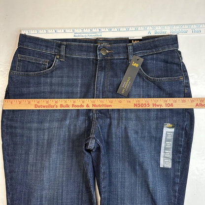 LEE Relaxed Fit Straight Leg Jeans Womens 16 Short Midrise Blue Denim Dark NEW