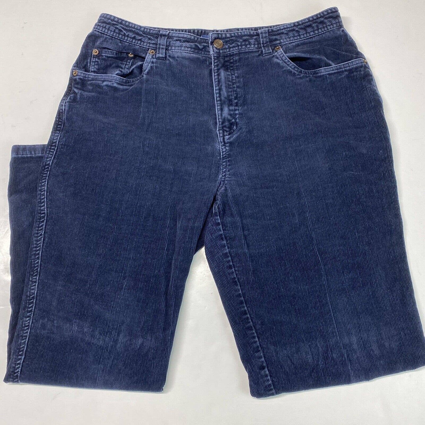 Bill Blass Tapered Corduroy Jeans Sz 12 Womens High Rise Navy Blue Casual Pants