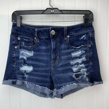 American Eagle Hi-Rise Shortie Sz 6 360 Super Stretch Denim Shorts Holes EUC