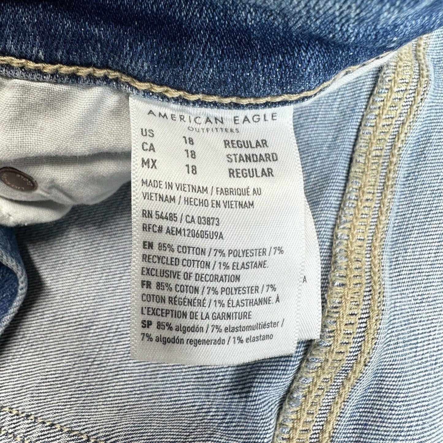 American Eagle Super Hi-Rise Flare Jeans 18 Stretch Blue Denim Distressed NEW