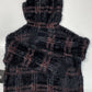 Rock & Republic Furry Hooded Sweater Sz Large Black Plaid Soft Fuzzy Hoodie NEW