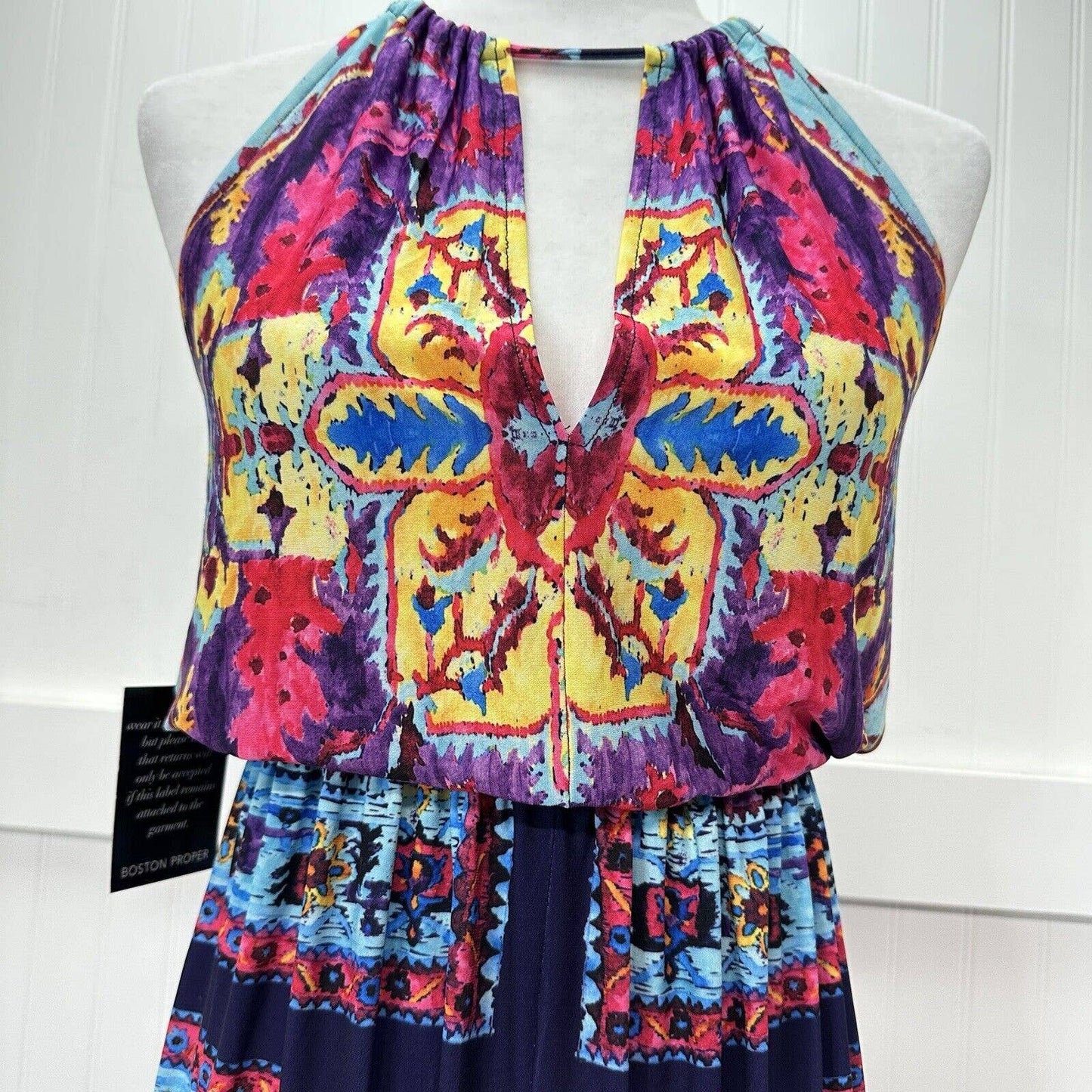 Alexia Admor Halter Maxi Dress XS Multicolor Boho Aztec Pattern Cut Out Slit NEW