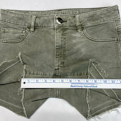 American Eagle Hi-Rise Shortie Sz 8 Super Super Stretch Green Denim Short RawHem