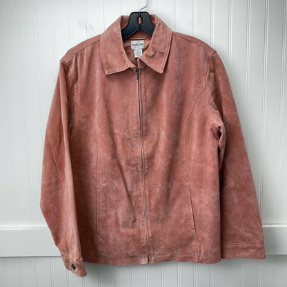Chicos Suede 100% Leather Jacket Sz 2 (Large) Womens Coral Pink Peach Lined Coat