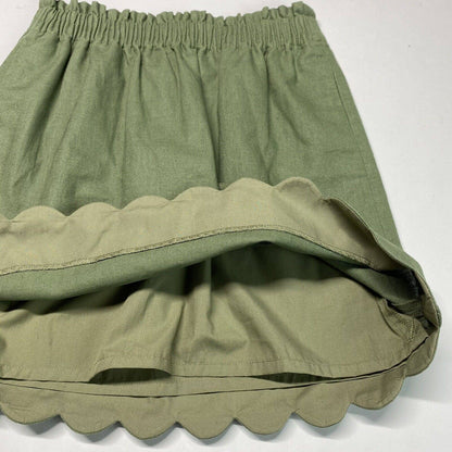 J. Crew Linen Blend Pull On Mini Skirt Sz 2 Green Lined Scalloped Hem Pockets