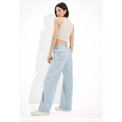 American Eagle Lowrise Baggy Wide Leg Skater Jean 18 Light Denim Distress NEW