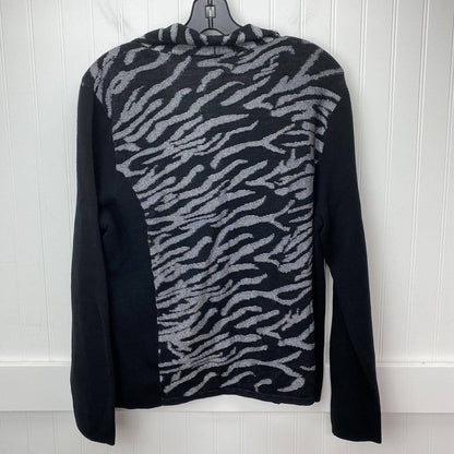 Chicos Eliza Zip Up Knit Cardigan Sz 2 (Large) Zebra Black/Silver Sweater NEW