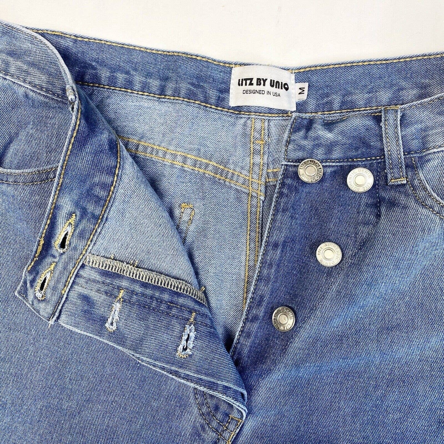 Litz by Uniq Wide Relaxed Jeans Med (28"Waist) Crossover Button Fly Open Sides