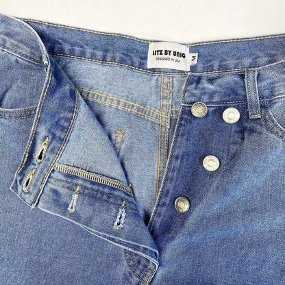 Litz by Uniq Wide Relaxed Jeans Med (28"Waist) Crossover Button Fly Open Sides