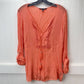 Zac & Rachel Boho Blouse Sz XL Coral/Orange Roll Tab Sleeve Gauze Tassels Beads