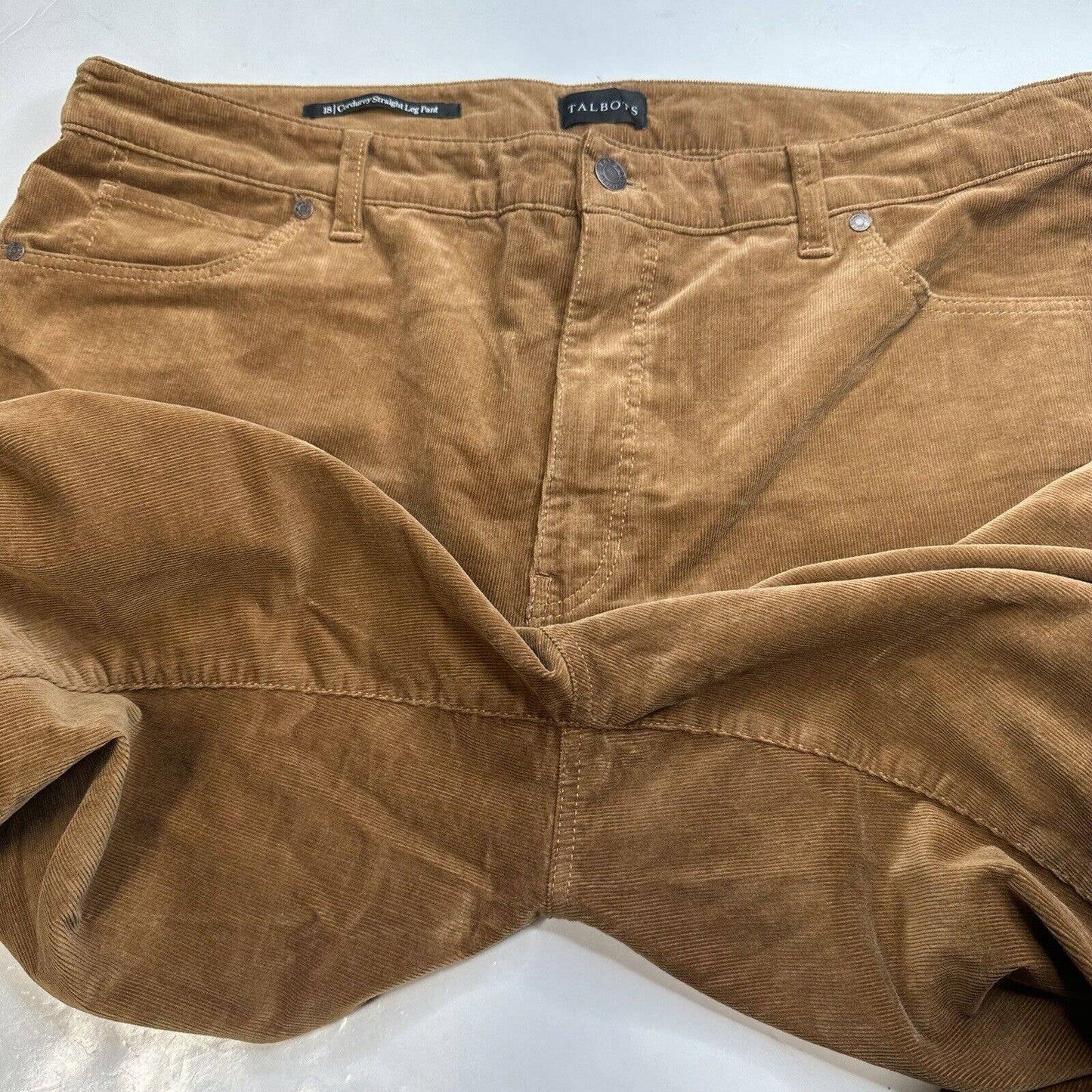 Talbots Straight Leg Corduroy Jeans Womens 18 Brown High Rise Preppy Plus Size