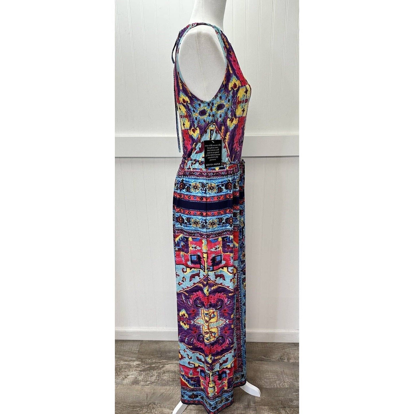 Alexia Admor Halter Maxi Dress XS Multicolor Boho Aztec Pattern Cut Out Slit NEW