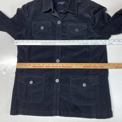 Lands End Corduroy Jacket 14 Womens Black Button Up Shacket Long Sleeve Pockets
