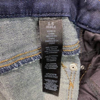 Chicos So Slimming Girlfriend Ankle Sz 0.5 (US 6) Stretch Denim Blue Crop Jeans