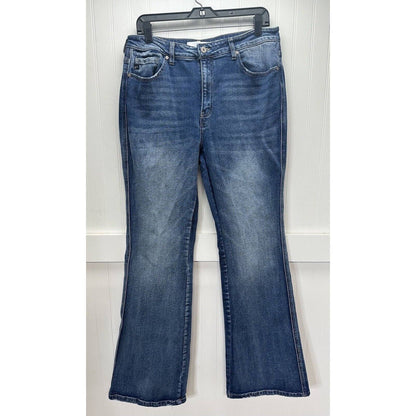 Kancan Luke High Rise Flare Jeans Womens 15/31 Blue Denim Medium Wash Distress