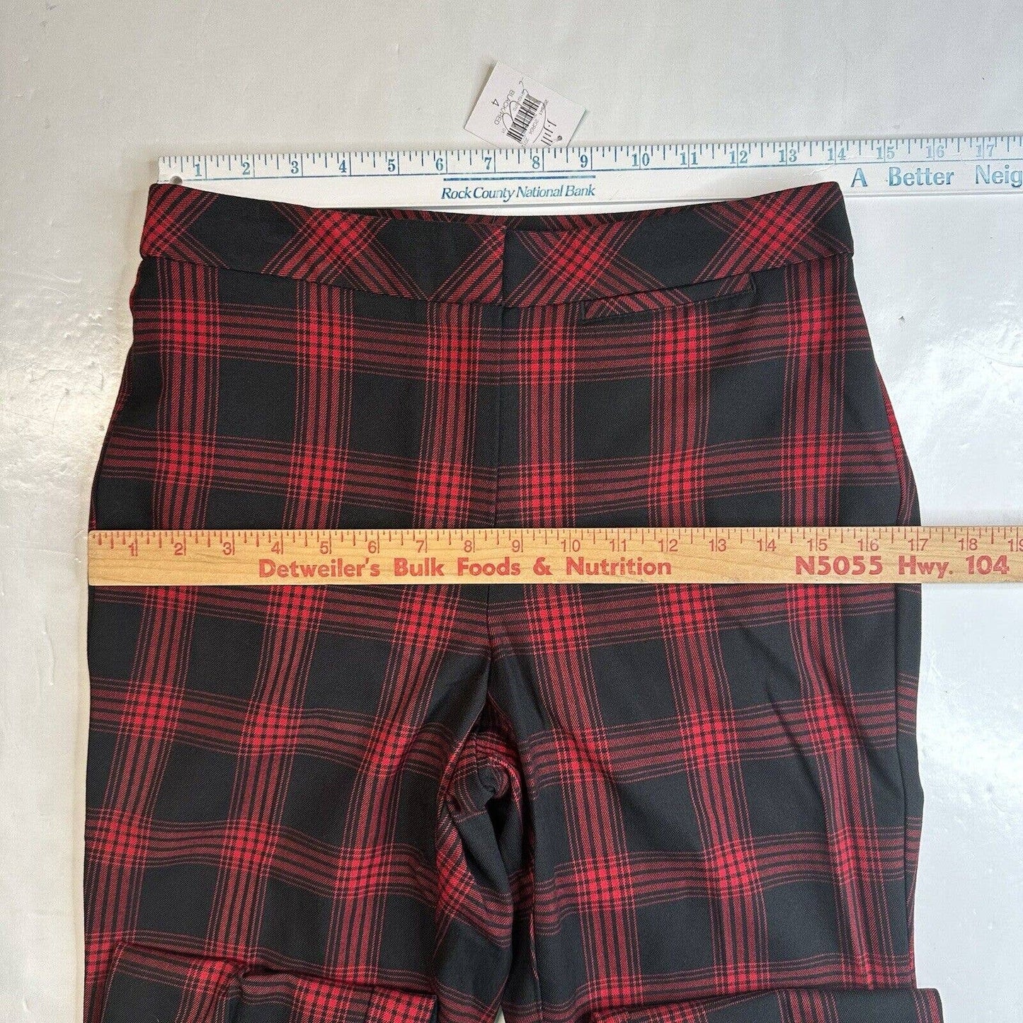 J.Jill Slim Leg Pants 4 Red/Black Plaid High Rise Stretchy Trouser Academia NEW