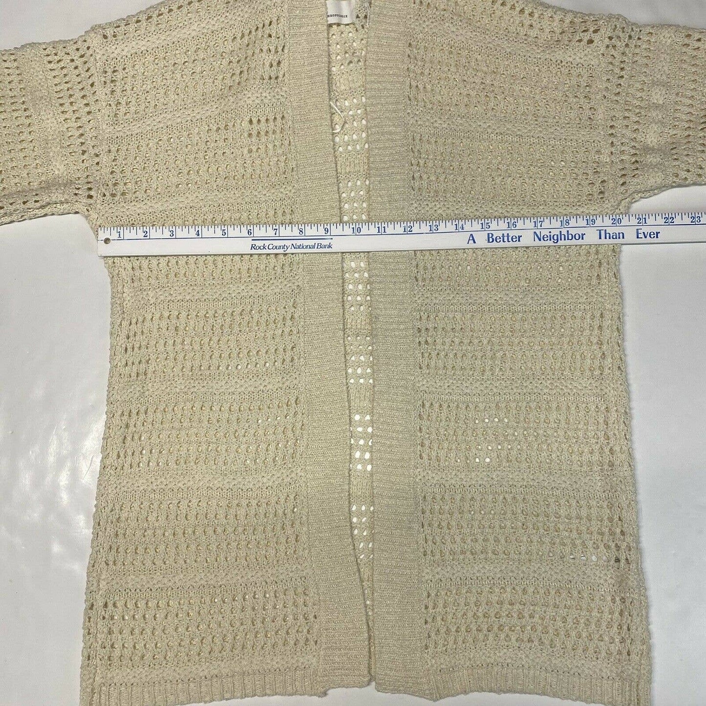 Anthropologie Open Knit Cardigan One Size Beige Open Front Short Sleeve Sweater