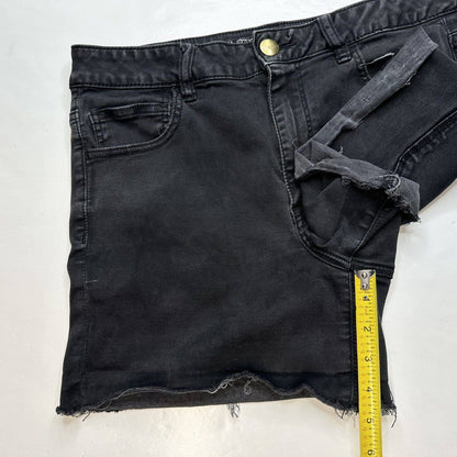 American Eagle Hi-Rise Shortie 14 Super Super Stretch Black Denim Short Fray
