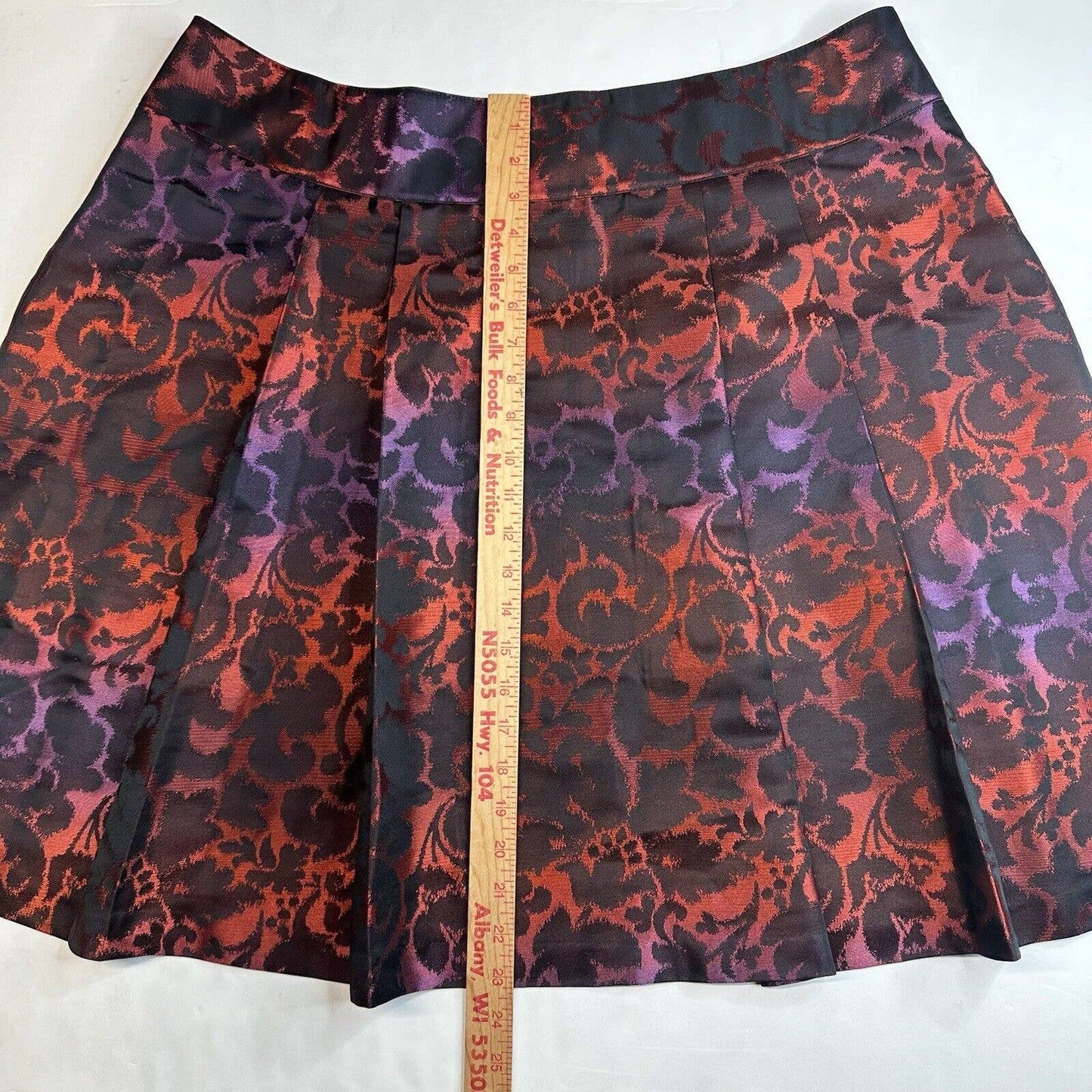 Lane Bryant Floral Skirt 20 Red/Purple/Black Gradient A-Line Pleats Zipper EUC