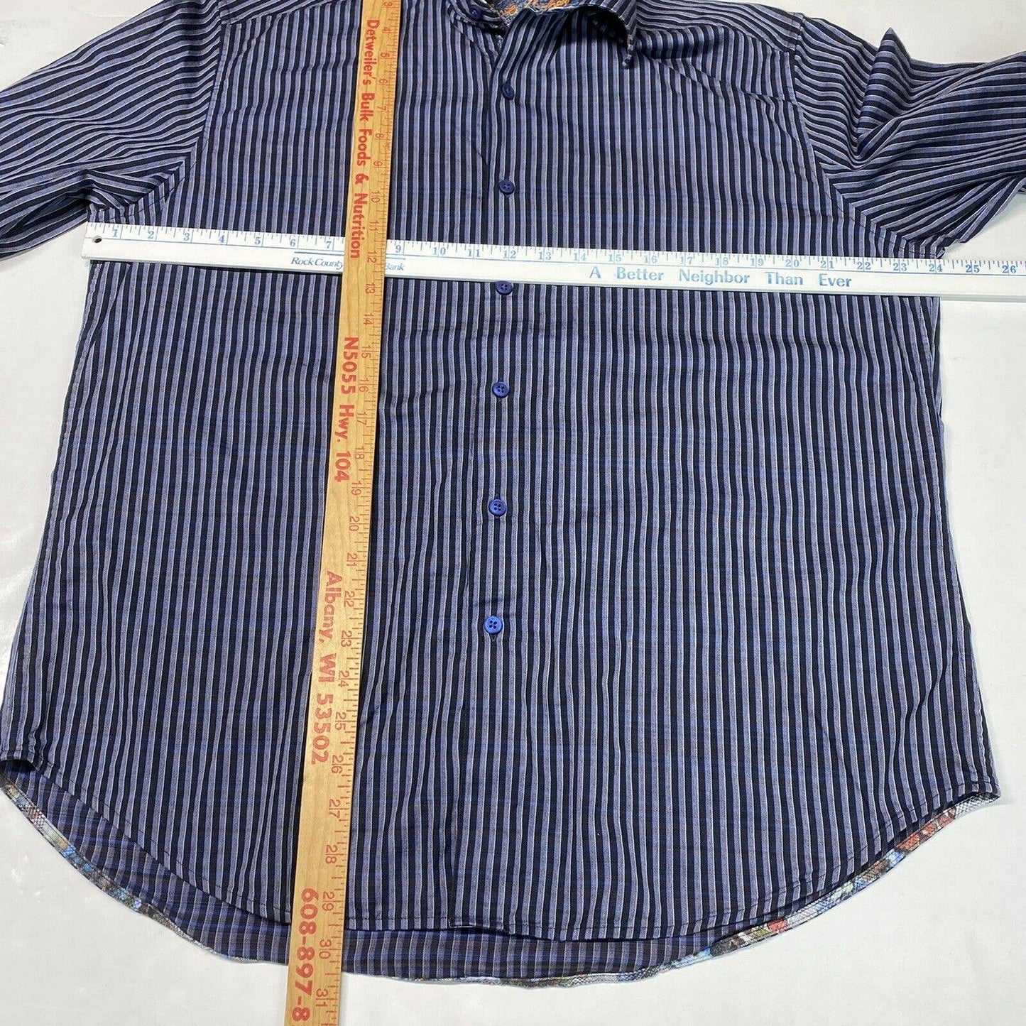 Robert Graham Classic Fit Button Up Shirt Mens XL Blue/Black Striped Long Sleeve